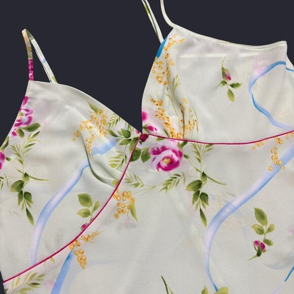 Y2K Oscar De La Renta Light Green & Pink Floral Rosette Lingerie Cami Top XL - Picture 7 of 8